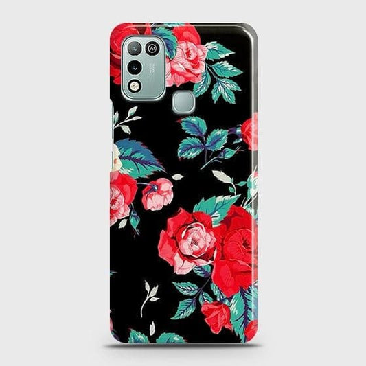 Infinix Hot 10 Play Cover - Luxury Vintage Red Flowers Printed Hard Case with Life Time Colors Guarantee