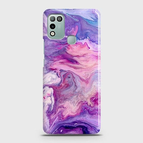 Infinix Hot 10 Play Cover - Chic Blue Liquid Marble Printed Hard Case with Life Time Colors Guarantee