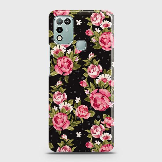 Infinix Hot 10 Play Cover - Trendy Pink Rose Vintage Flowers Printed Hard Case with Life Time Colors Guarantee