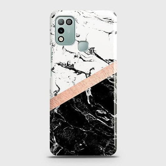 Infinix Hot 10 Play Cover - Black & White Marble With Chic RoseGold Strip Case with Life Time Colors Guarantee