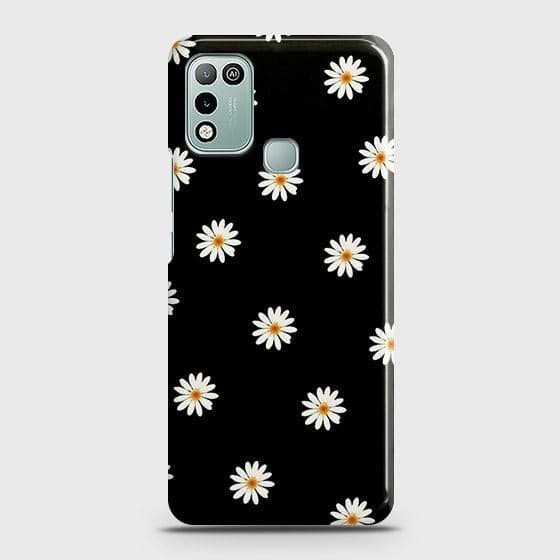 Infinix Hot 10 Play Cover - Matte Finish - White Bloom Flowers with Black Background Printed Hard Case with Life Time Colors Guarantee