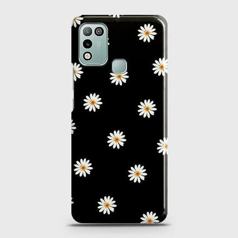 Infinix Hot 10 Play Cover - Matte Finish - White Bloom Flowers with Black Background Printed Hard Case with Life Time Colors Guarantee