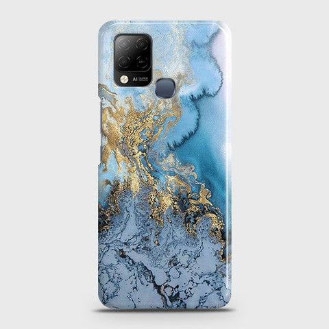 Infinix Hot 10T Cover - Trendy Golden & Blue Ocean Marble Printed Hard Case with Life Time Colors Guarantee ( Fast Delivery )