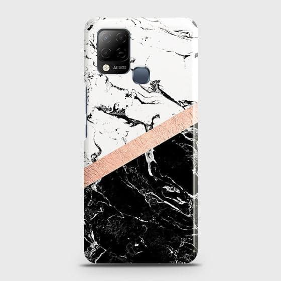 Infinix Hot 10T Cover - Black & White Marble With Chic RoseGold Strip Case with Life Time Colors Guarantee ( Fast Delivery )