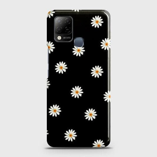Infinix Hot 10s Cover - Matte Finish - White Bloom Flowers with Black Background Printed Hard Case with Life Time Colors Guarantee