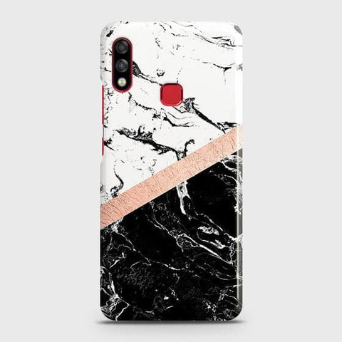 Infinix Hot 7 Pro Cover - Black & White Marble With Chic RoseGold Strip Case with Life Time Colors Guarantee