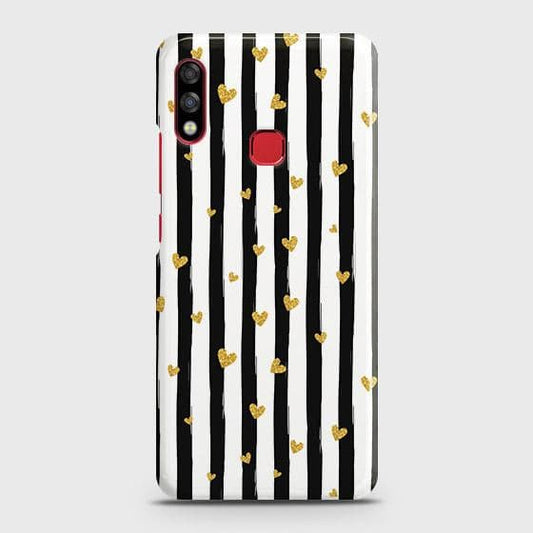 Infinix Hot 7 Pro Cover - Trendy Black & White Lining With Golden Hearts Printed Hard Case with Life Time Colors Guarantee