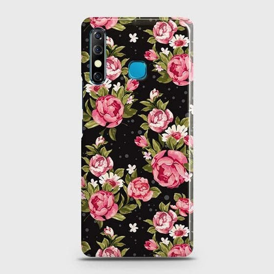Tecno Camon 12 Cover - Trendy Pink Rose Vintage Flowers Printed Hard Case with Life Time Colors Guarantee ( Fast Delivery )