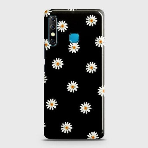 Infinix Hot 8 Cover - Matte Finish - White Bloom Flowers with Black Background Printed Hard Case with Life Time Colors Guarantee B80