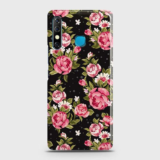 Infinix Hot 8 Lite Cover - Trendy Pink Rose Vintage Flowers Printed Hard Case with Life Time Colors Guarantee