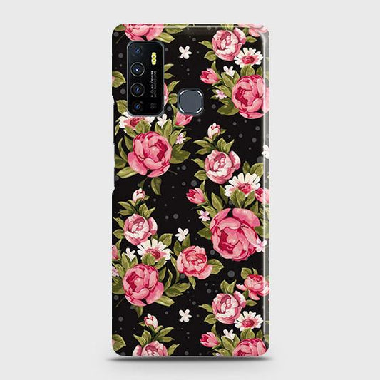 Infinix Hot 9 Cover - Trendy Pink Rose Vintage Flowers Printed Hard Case with Life Time Colors Guarantee