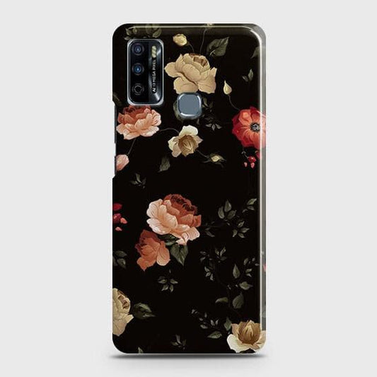 Infinix Hot 9 Play Cover - Matte Finish - Dark Rose Vintage Flowers Printed Hard Case with Life Time Colors Guarantee