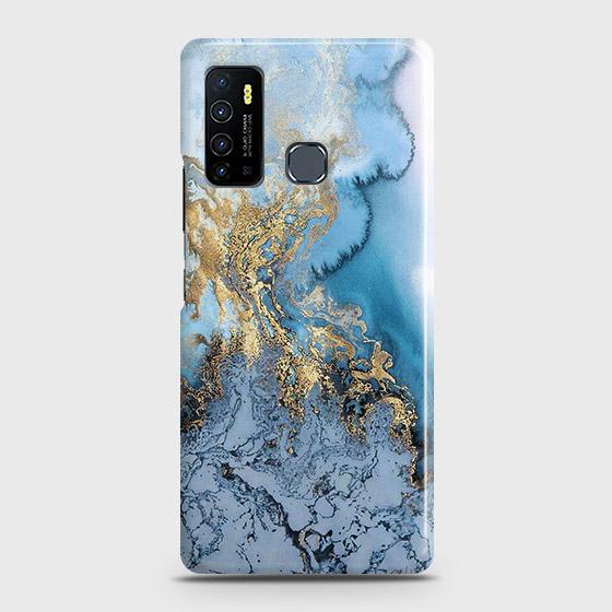 Infinix Hot 9 Pro Cover - Trendy Golden & Blue Ocean Marble Printed Hard Case with Life Time Colors Guarantee