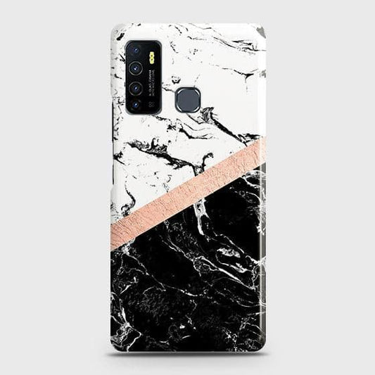 Infinix Hot 9 Pro Cover - Black & White Marble With Chic RoseGold Strip Case with Life Time Colors Guarantee