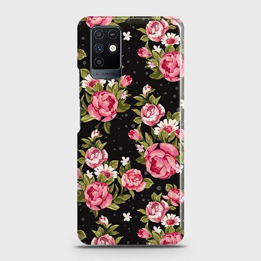 Infinix Note 10 Cover - Trendy Pink Rose Vintage Flowers Printed Hard Case with Life Time Colors Guarantee