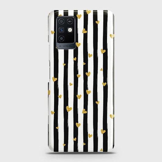 Infinix Note 10 Cover - Trendy Black & White Lining With Golden Hearts Printed Hard Case with Life Time Colors Guarantee