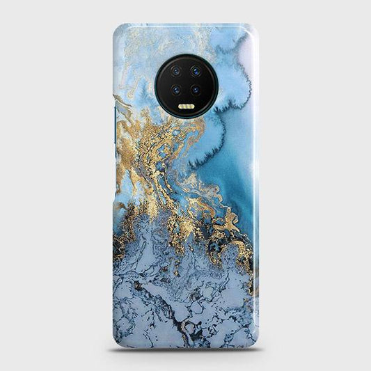 Infinix Note 7 Cover - Trendy Golden & Blue Ocean Marble Printed Hard Case with Life Time Colors Guarantee