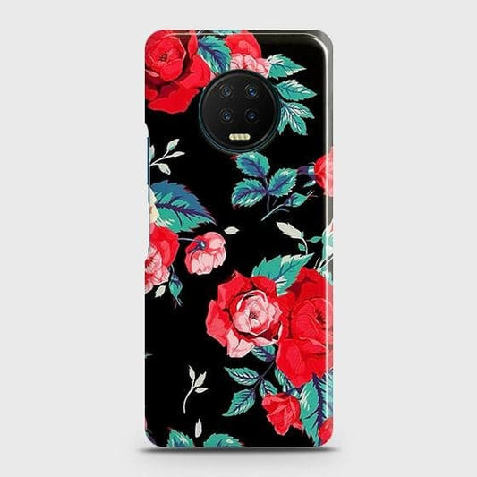 Infinix Note 7 Cover - Luxury Vintage Red Flowers Printed Hard Case with Life Time Colors Guarantee