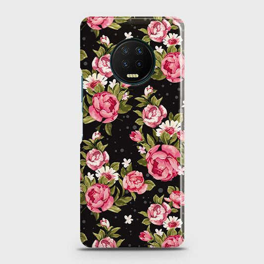 Infinix Note 7 Cover - Trendy Pink Rose Vintage Flowers Printed Hard Case with Life Time Colors Guarantee