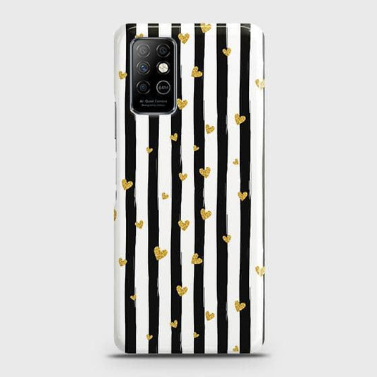 Infinix Note 8 Cover - Trendy Black & White Lining With Golden Hearts Printed Hard Case with Life Time Colors Guarantee