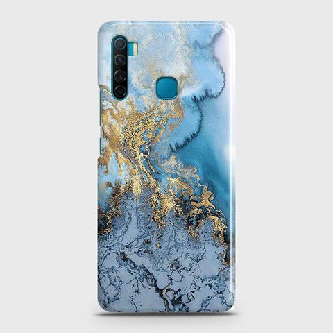 Infinix S5 Cover - Trendy Golden & Blue Ocean Marble Printed Hard Case with Life Time Colors Guarantee
