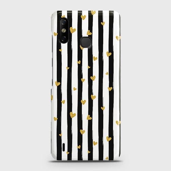Infinix Smart 4 Cover - Trendy Black & White Lining With Golden Hearts Printed Hard Case with Life Time Colors Guarantee
