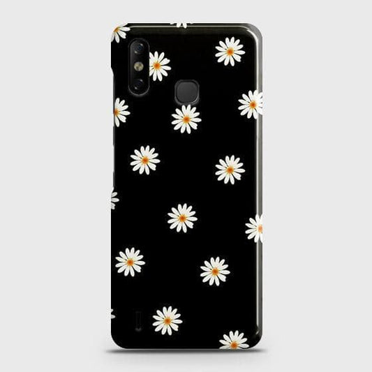 Infinix Smart 4 Cover - Matte Finish - White Bloom Flowers with Black Background Printed Hard Case with Life Time Colors Guarantee