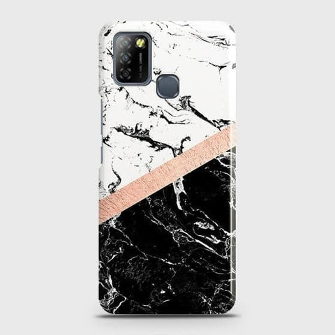Infinix Smart 5 Cover - Black & White Marble With Chic RoseGold Strip Case with Life Time Colors Guarantee