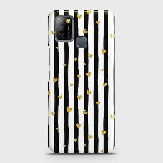 Infinix Smart 5 Cover - Trendy Black & White Lining With Golden Hearts Printed Hard Case with Life Time Colors Guarantee B50
