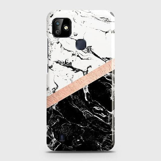 Infinix Smart HD 2021 Cover - Black & White Marble With Chic RoseGold Strip Case with Life Time Colors Guarantee