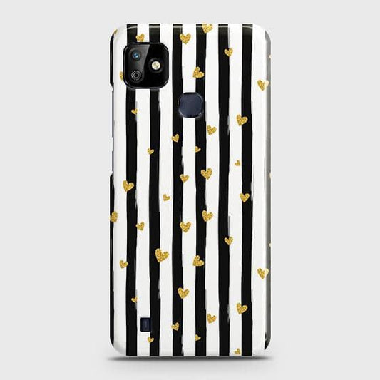 Infinix Smart HD 2021 Cover - Trendy Black & White Lining With Golden Hearts Printed Hard Case with Life Time Colors Guarantee