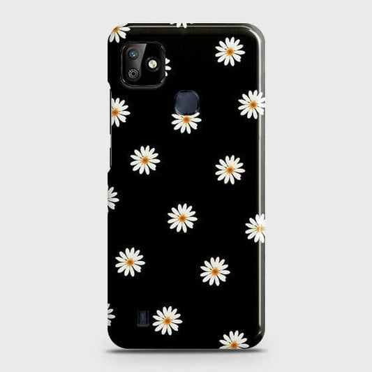 Infinix Smart HD 2021 Cover - Matte Finish - White Bloom Flowers with Black Background Printed Hard Case with Life Time Colors Guarantee