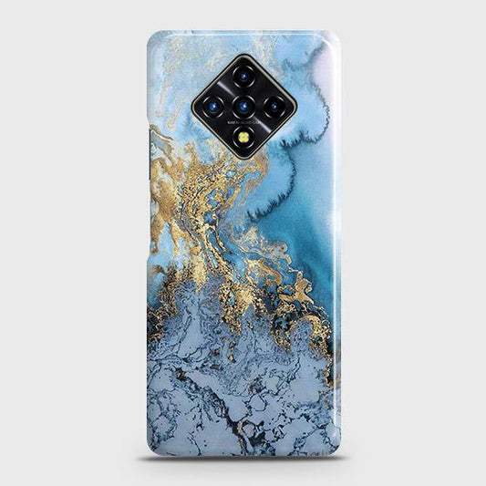 Infinix Zero 8 Cover - Trendy Golden & Blue Ocean Marble Printed Hard Case with Life Time Colors Guarantee
