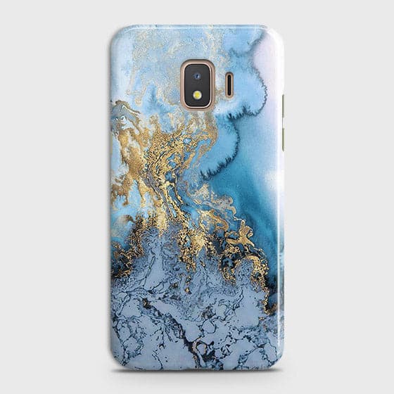 Samsung Galaxy J2 Core 2020 - Trendy Golden & Blue Ocean Marble Printed Hard Case with Life Time Colors Guarantee