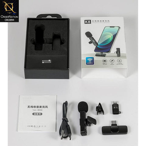 Black - K9 Wireless Collar Mic iPhone/Android & Type C Supported Wireless Microphone