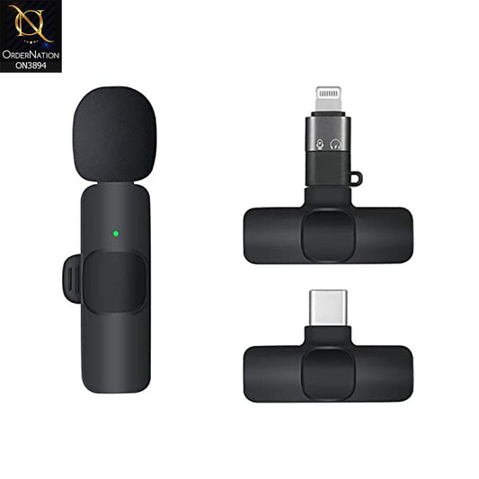 Black - K9 Wireless Collar Mic iPhone/Android & Type C Supported Wireless Microphone