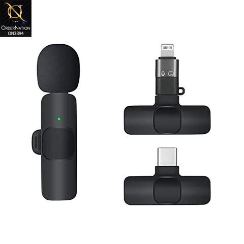 Black - K9 Wireless Collar Mic iPhone/Android & Type C Supported Wireless Microphone