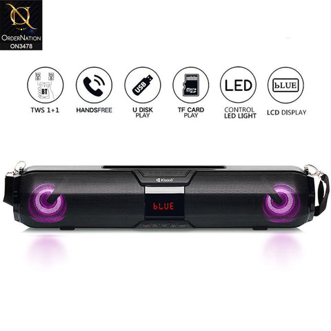 Black - Kisonli LED-900 TWS Soundbar Bluetooth Speaker with Moblie Holder
