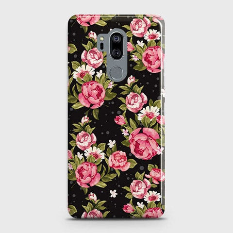 LG G7 ThinQ Cover - Trendy Pink Rose Vintage Flowers Printed Hard Case with Life Time Colors Guarantee