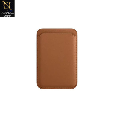 Leather Wallet Card Holder With Megsafe - Brown - Compatible with iPhone 12 & iPhone 13 Series