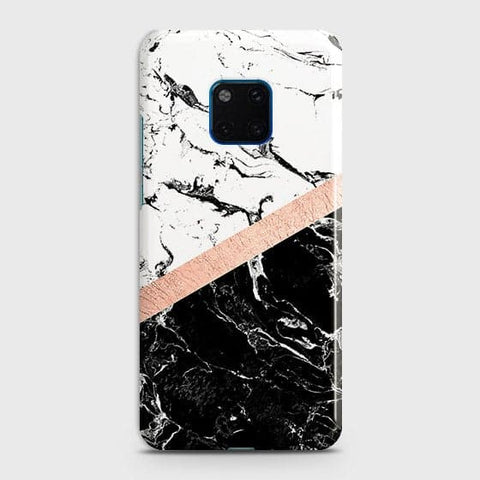 Huawei Mate 20 Pro Cover - Black & White Marble With Chic RoseGold Strip Case with Life Time Colors Guarantee
