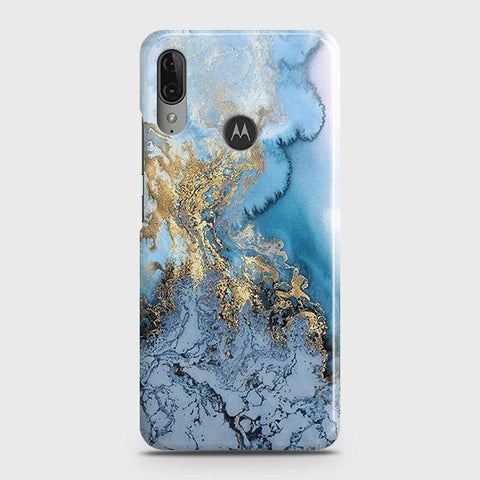 Motorola Moto E6 Plus Cover - Trendy Golden & Blue Ocean Marble Printed Hard Case with Life Time Colors Guarantee