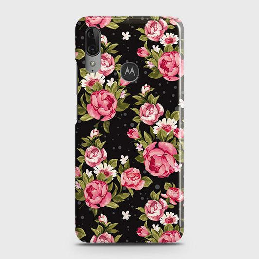 Motorola Moto E6 Plus Cover - Trendy Pink Rose Vintage Flowers Printed Hard Case with Life Time Colors Guarantee