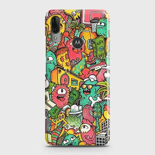 Motorola Moto E6 Plus Cover - Matte Finish - Candy Colors Trendy Sticker Collage Printed Hard Case with Life Time Colors Guarantee