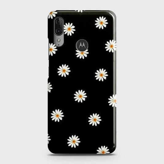 Motorola Moto E6 Plus Cover - Matte Finish - White Bloom Flowers with Black Background Printed Hard Case with Life Time Colors Guarantee