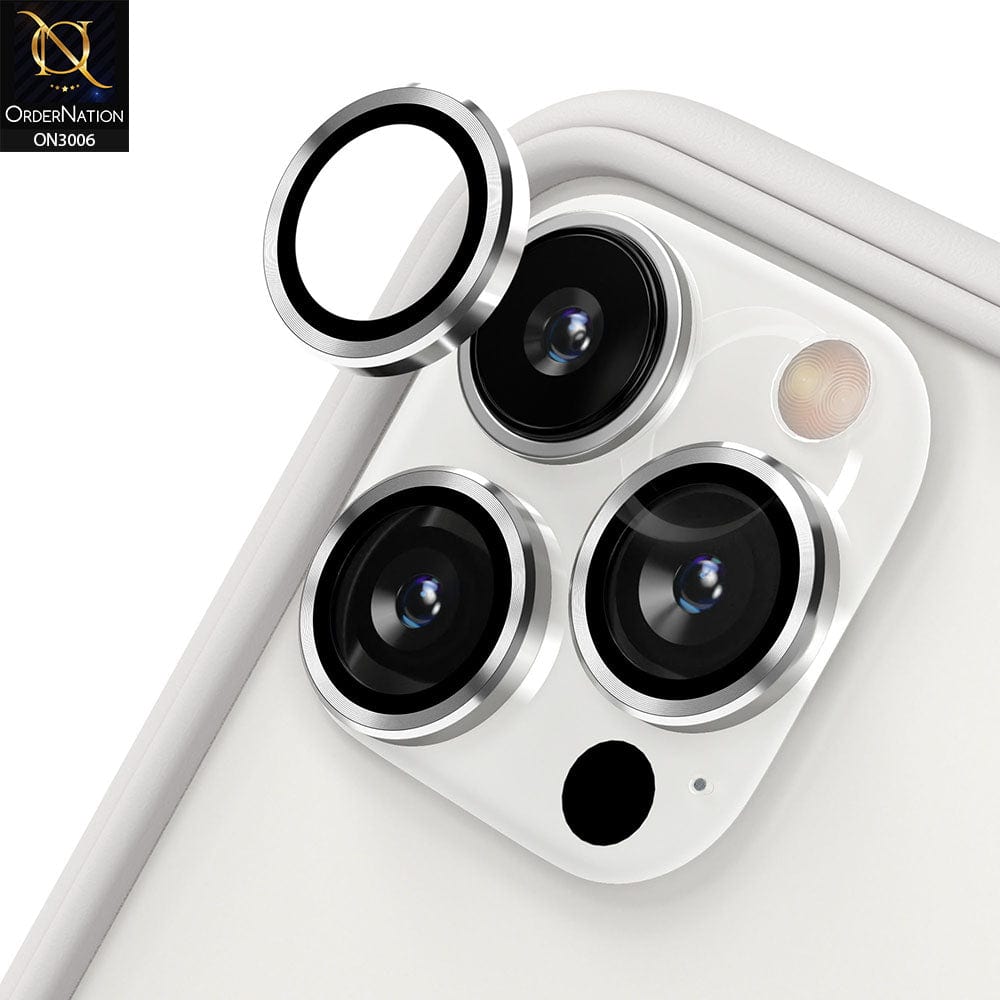 iPhone 13 Pro Max Camera Protector - Silver - Metal Ring Camera Glass Protector