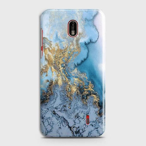 Nokia 1 Plus Cover - Trendy Golden & Blue Ocean Marble Printed Hard Case with Life Time Colors Guarantee