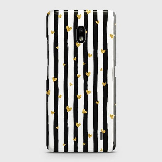 Nokia 2.2 Cover - Trendy Black & White Lining With Golden Hearts Printed Hard Case with Life Time Colors Guarantee