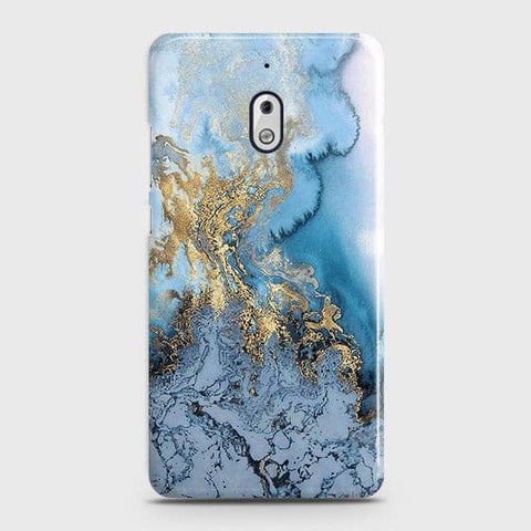 Nokia 2.1 - Trendy Golden & Blue Ocean Marble Printed Hard Case with Life Time Colors Guarantee