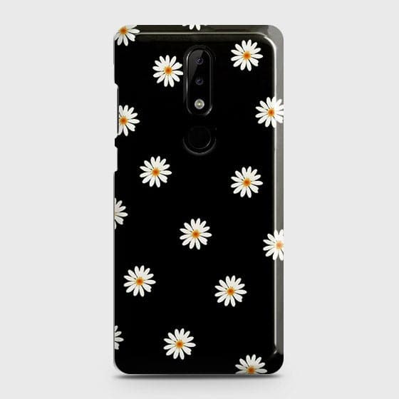 Nokia 3.1 Plus Cover - Matte Finish - White Bloom Flowers with Black Background Printed Hard Case with Life Time Colors Guarantee